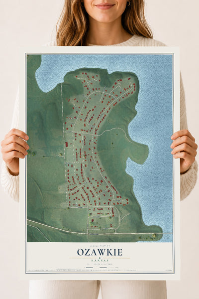 Map of Ozawkie, Kansas, 18 x 24 inch unframed archival matte print
