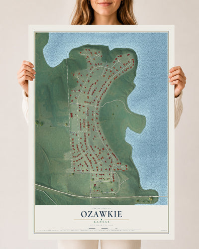 Map of Ozawkie, Kansas, 24 x 36 inch unframed archival matte print