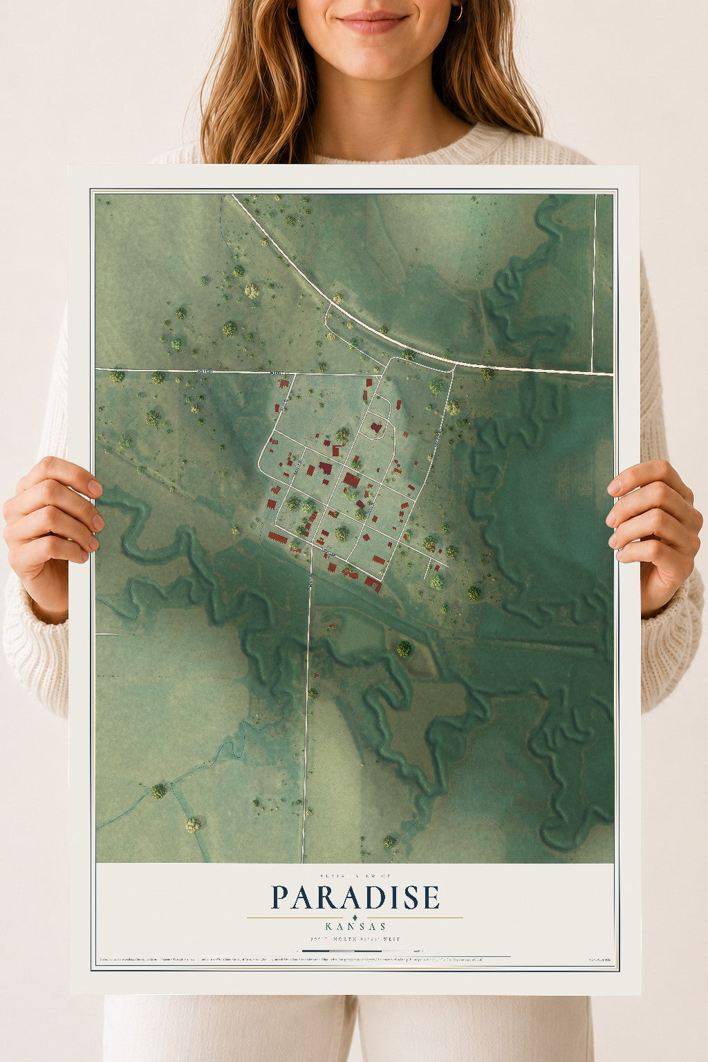 Map of Paradise, Kansas, 18 x 24 inch unframed archival matte print