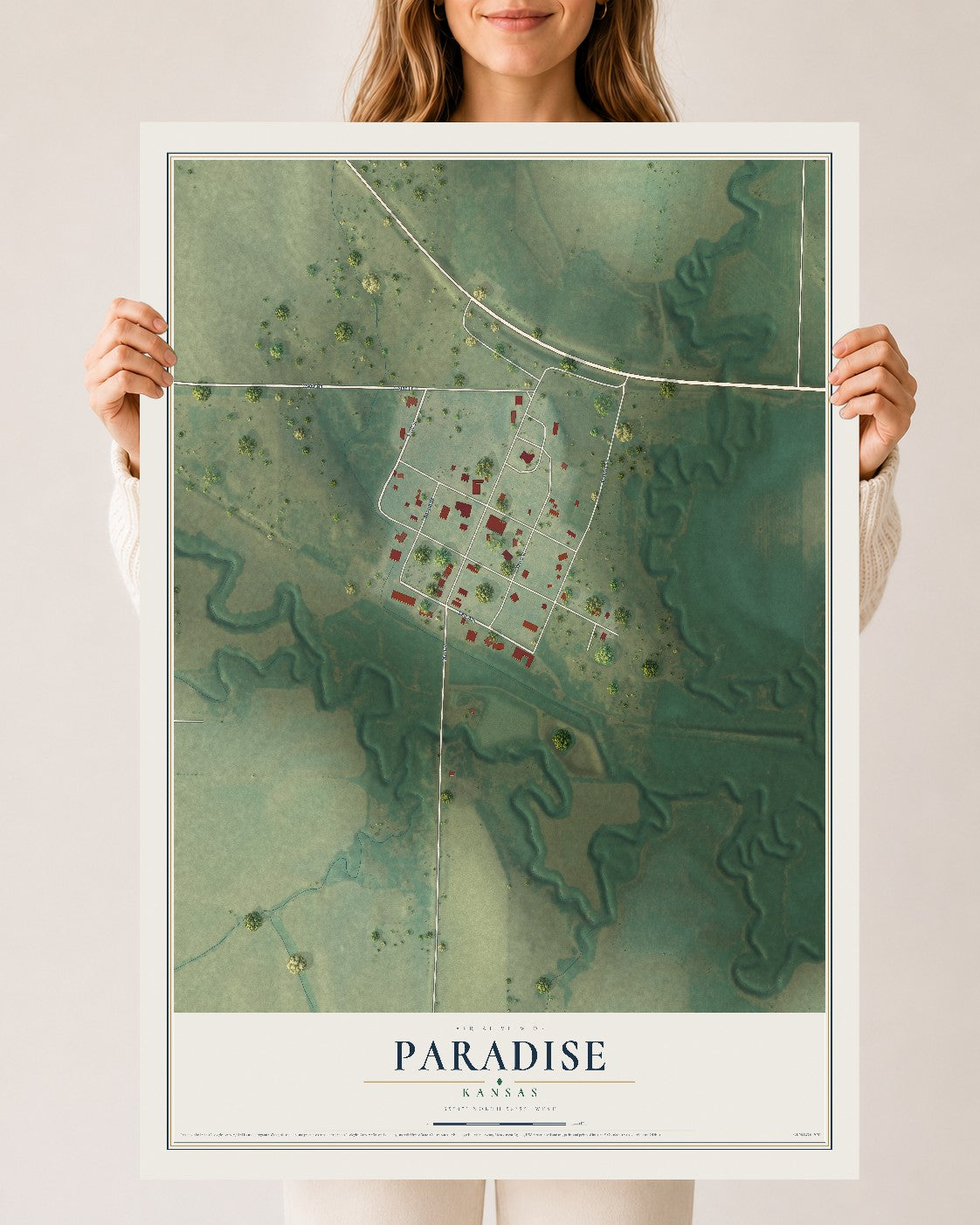 Map of Paradise, Kansas, 24 x 36 inch unframed archival matte print