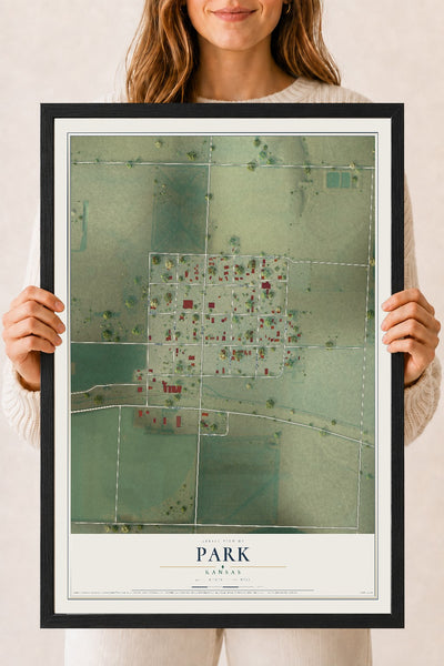 Map of Park, Kansas, 18 x 24 inch print in a black wood frame