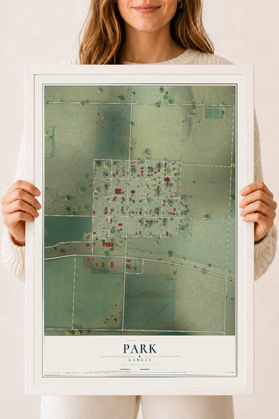 Map of Park, Kansas, 18 x 24 inch print in a white wood frame