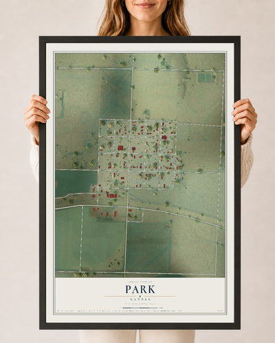 Map of Park, Kansas, 24 x 36 inch print in a black wood frame