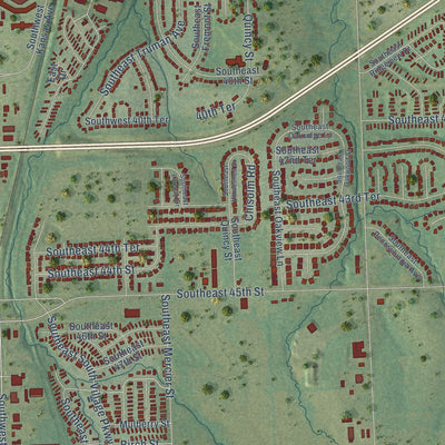 Close-up of the map of Pauline, Kansas print showing street and building detail