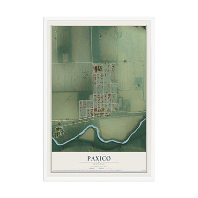 Map of Paxico, Kansas, 12 x 18 inch print in a white wood frame