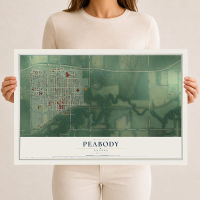 Map of Peabody, Kansas, 12 x 18 inch unframed archival matte print