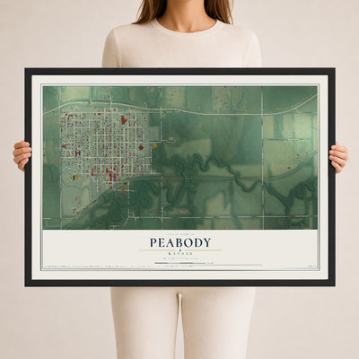 Map of Peabody, Kansas, 24 x 36 inch print in a black wood frame