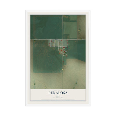 Map of Penalosa, Kansas, 12 x 18 inch print in a white wood frame