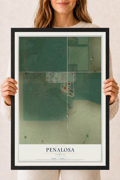 Map of Penalosa, Kansas, 18 x 24 inch print in a black wood frame