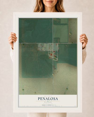 Map of Penalosa, Kansas, 24 x 36 inch print in a white wood frame