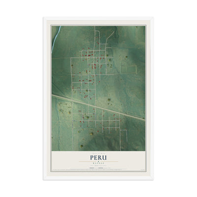Map of Peru, Kansas, 12 x 18 inch print in a white wood frame