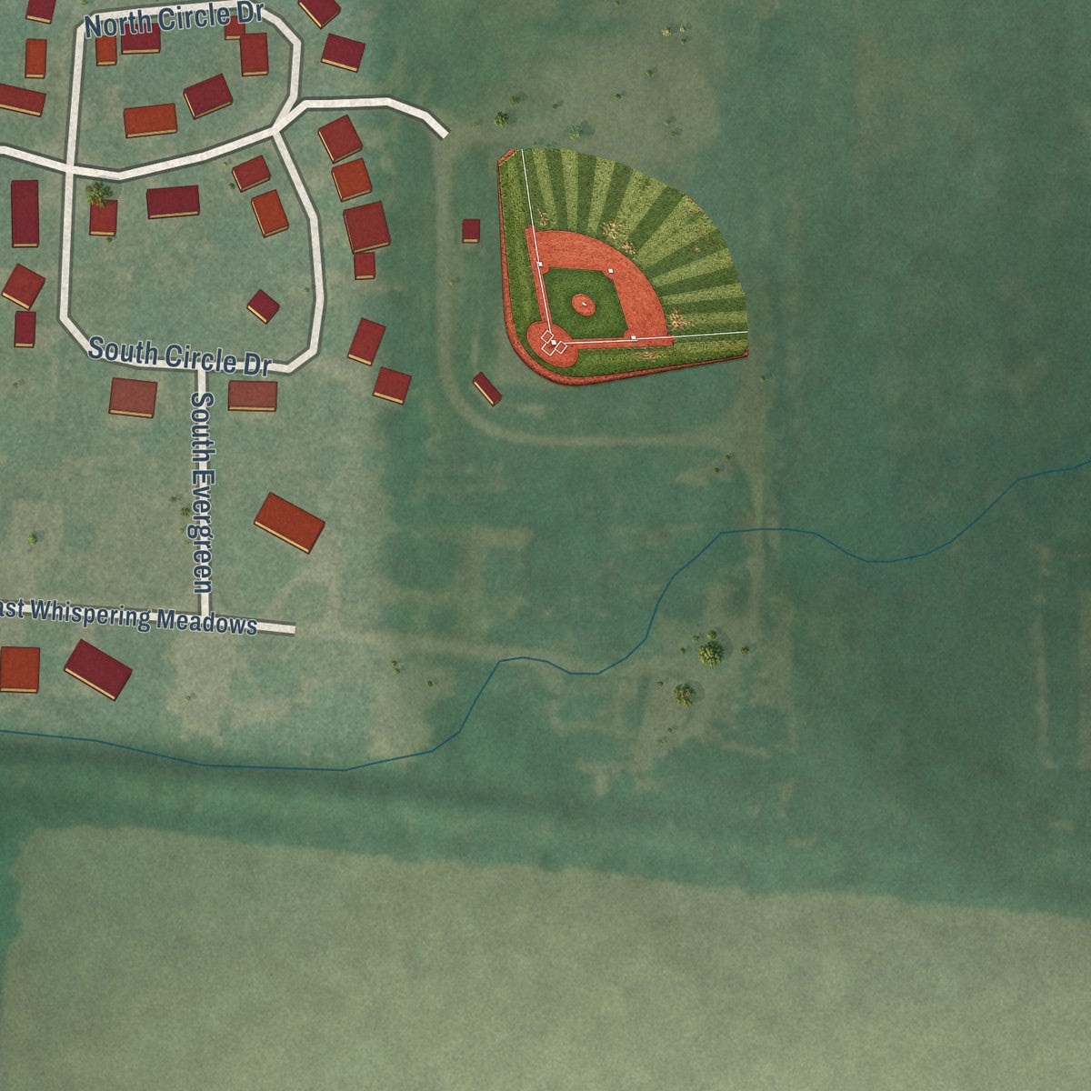 Second close-up of the map of Potwin, Kansas print showing more streets and buildings
