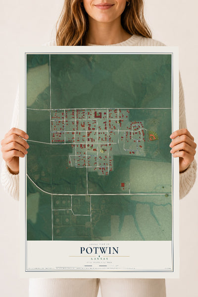 Map of Potwin, Kansas, 18 x 24 inch unframed archival matte print