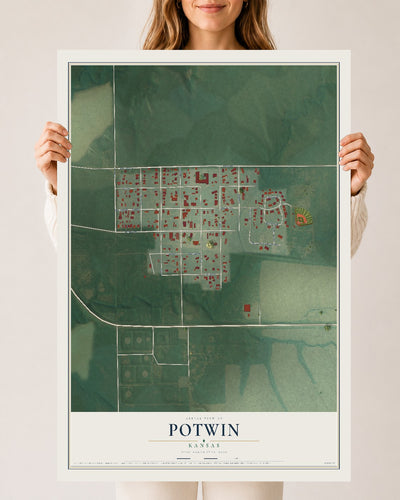 Map of Potwin, Kansas, 24 x 36 inch unframed archival matte print