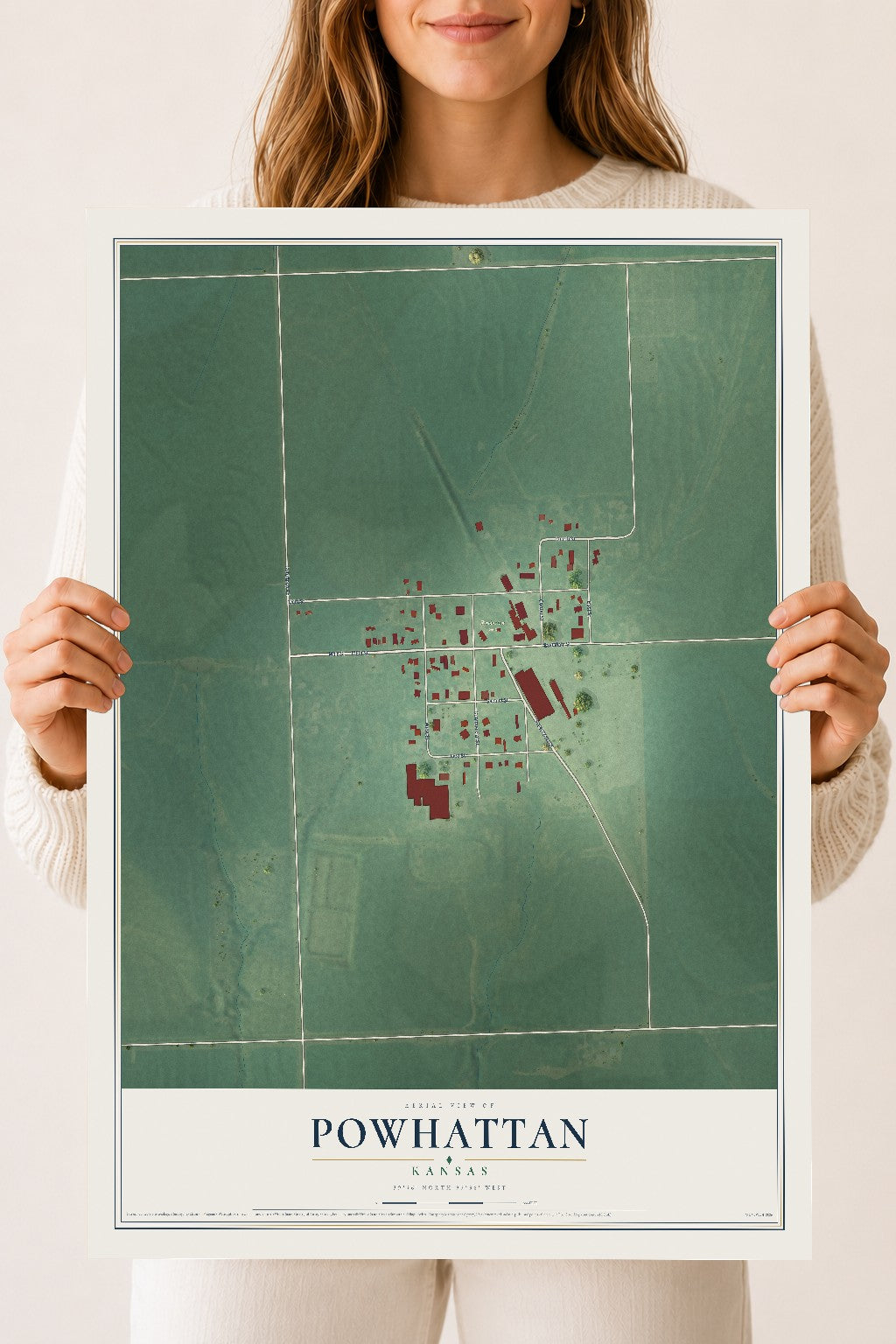 Map of Powhattan, Kansas, 18 x 24 inch unframed archival matte print