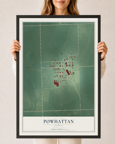 Map of Powhattan, Kansas, 24 x 36 inch print in a black wood frame