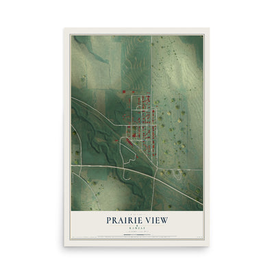 Map of Prairie View, Kansas, 12 x 18 inch unframed archival matte print
