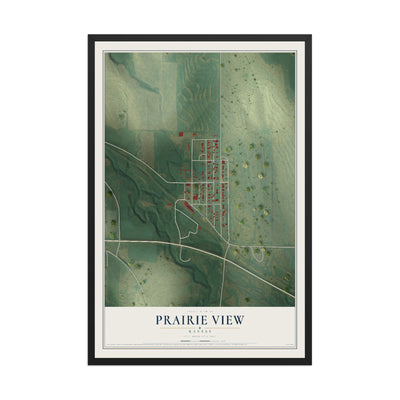 Map of Prairie View, Kansas, 12 x 18 inch print in a black wood frame