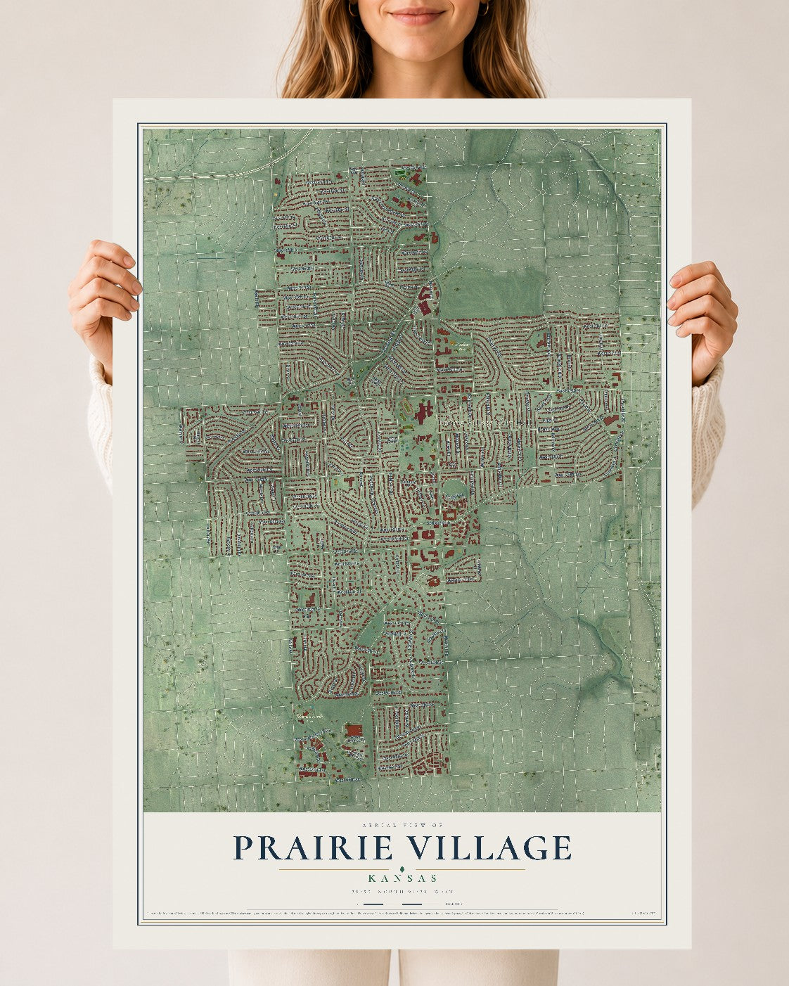 Map of Prairie Village, Kansas, 24 x 36 inch unframed archival matte print