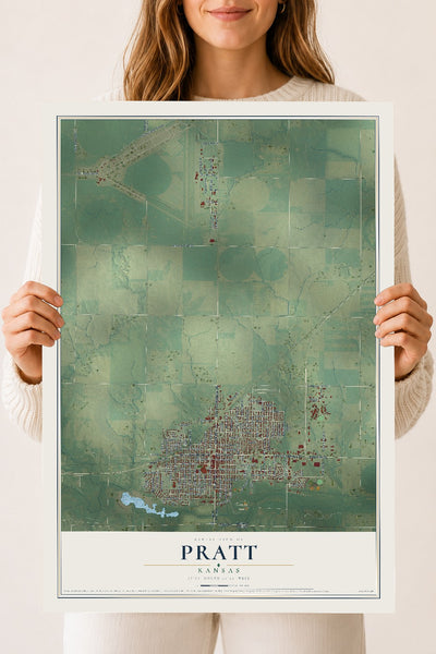 Map of Pratt, Kansas, 18 x 24 inch unframed archival matte print