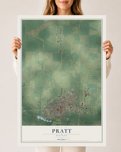 Map of Pratt, Kansas, 24 x 36 inch unframed archival matte print