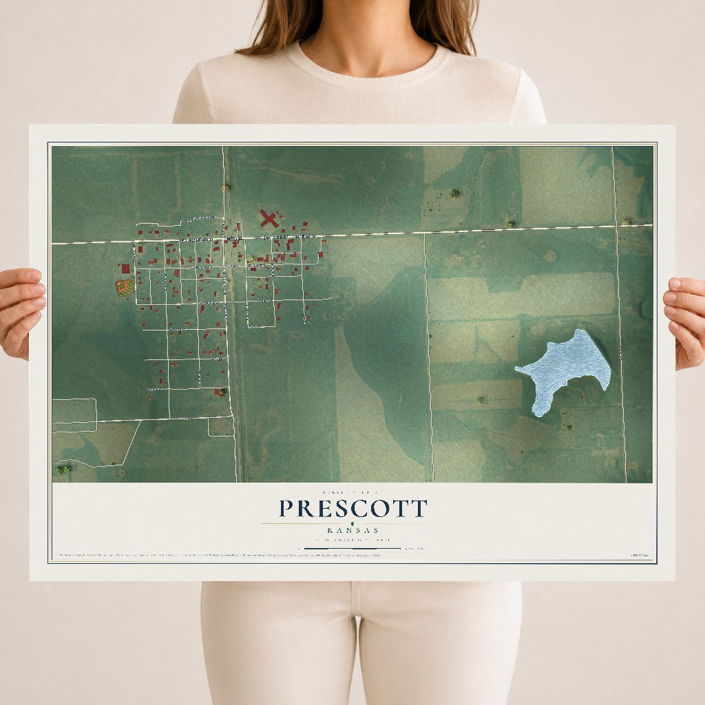 Map of Prescott, Kansas, 18 x 24 inch unframed archival matte print