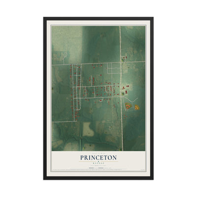Map of Princeton, Kansas, 12 x 18 inch print in a black wood frame