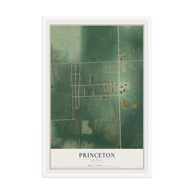 Map of Princeton, Kansas, 12 x 18 inch print in a white wood frame