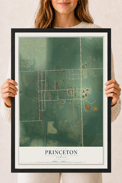 Map of Princeton, Kansas, 18 x 24 inch print in a black wood frame
