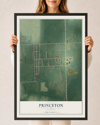Map of Princeton, Kansas, 24 x 36 inch print in a black wood frame