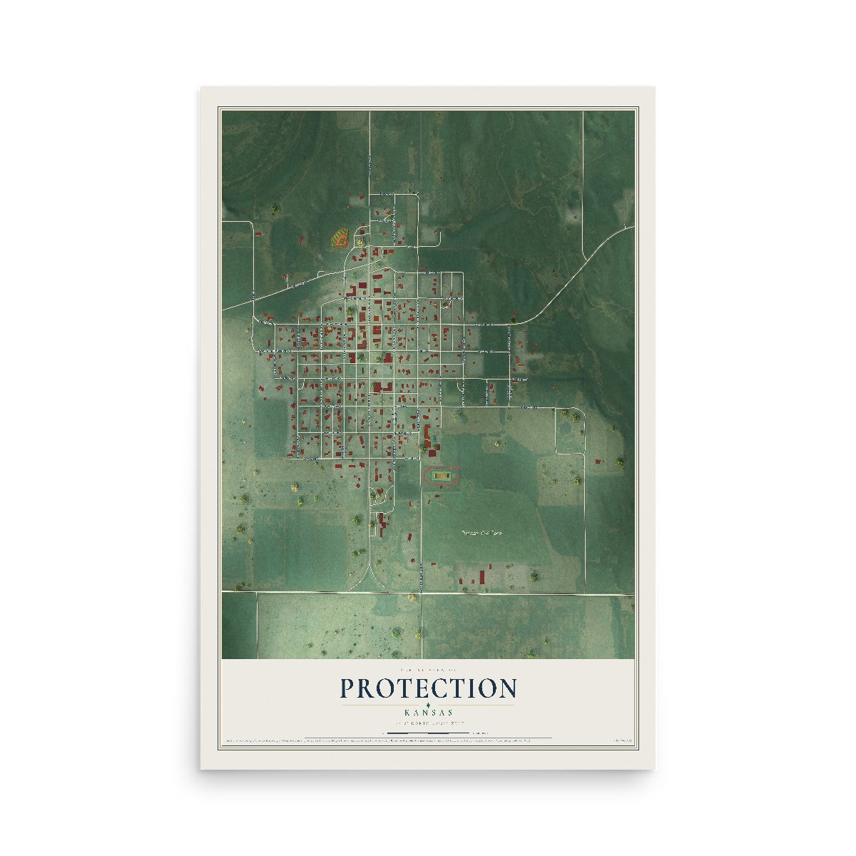 Map of Protection, Kansas, 12 x 18 inch unframed archival matte print