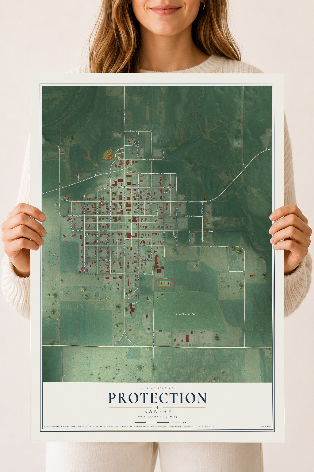 Map of Protection, Kansas, 18 x 24 inch unframed archival matte print