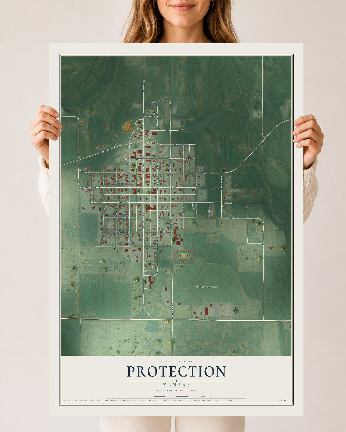 Map of Protection, Kansas, 24 x 36 inch unframed archival matte print