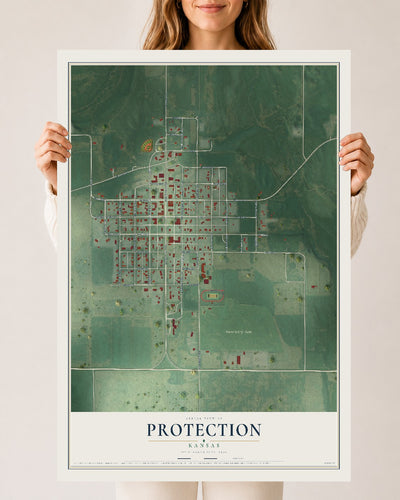 Map of Protection, Kansas, 24 x 36 inch unframed archival matte print