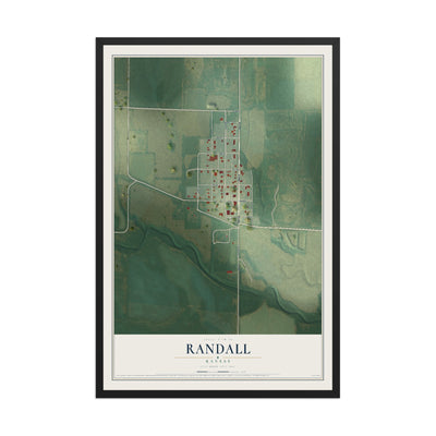 Map of Randall, Kansas, 12 x 18 inch print in a black wood frame