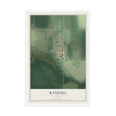 Map of Randall, Kansas, 12 x 18 inch print in a white wood frame