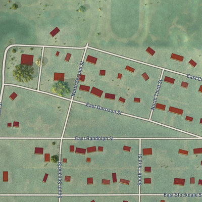 Close-up of the map of Randolph, Kansas print showing street and building detail