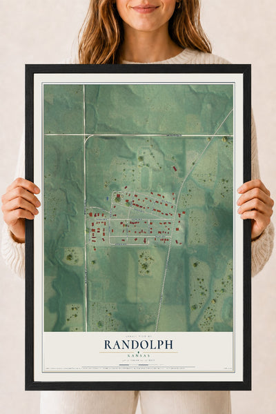Map of Randolph, Kansas, 18 x 24 inch print in a black wood frame