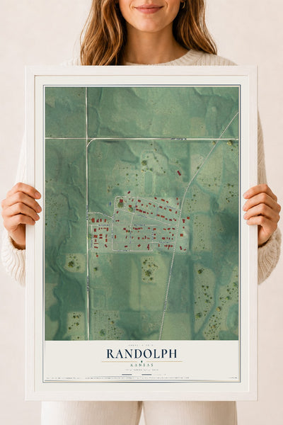 Map of Randolph, Kansas, 18 x 24 inch print in a white wood frame