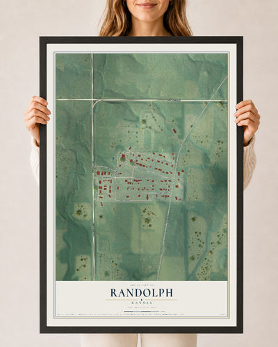 Map of Randolph, Kansas, 24 x 36 inch print in a black wood frame