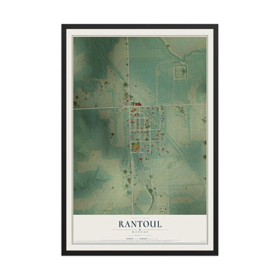Map of Rantoul, Kansas, 12 x 18 inch print in a black wood frame