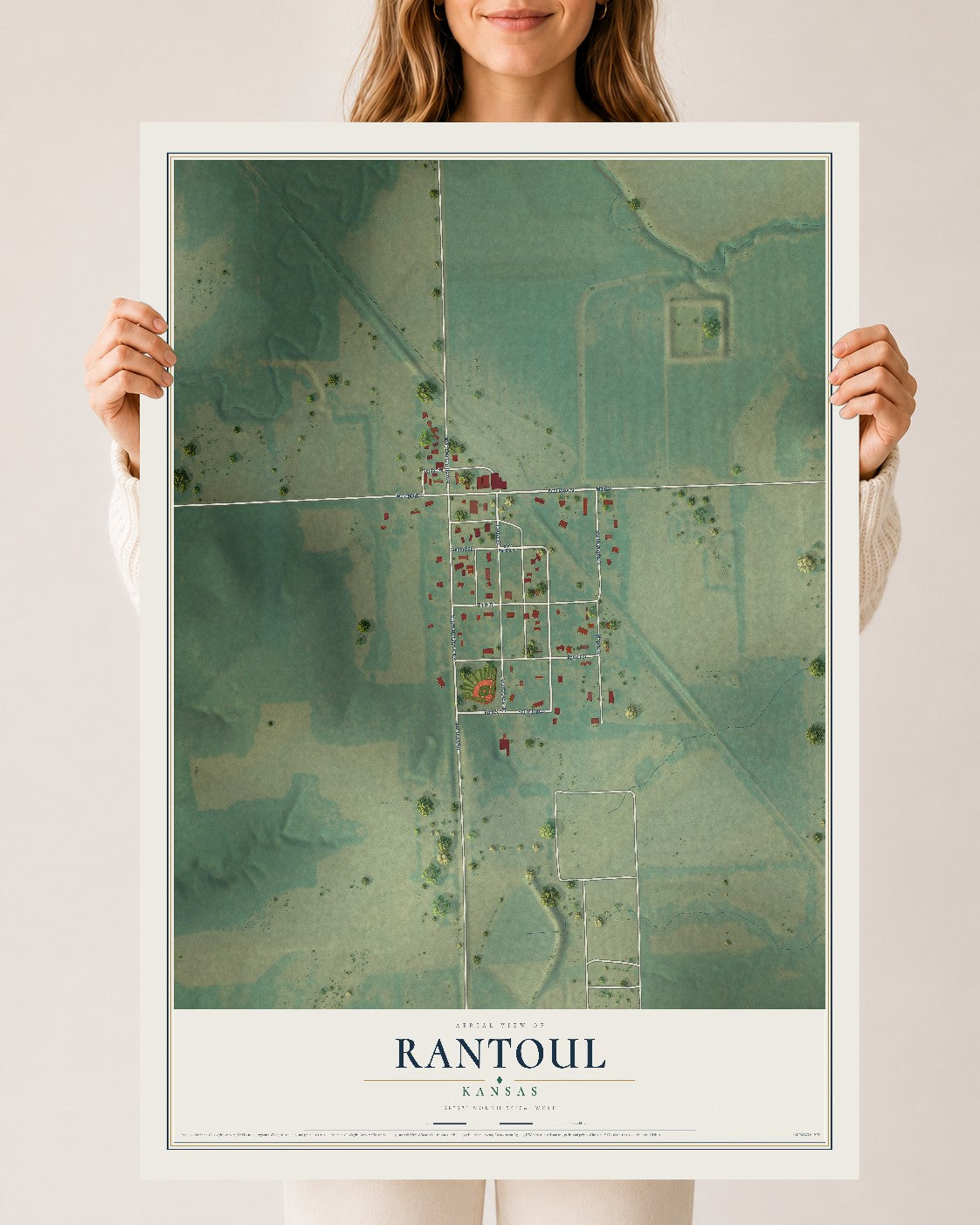 Map of Rantoul, Kansas, 24 x 36 inch unframed archival matte print