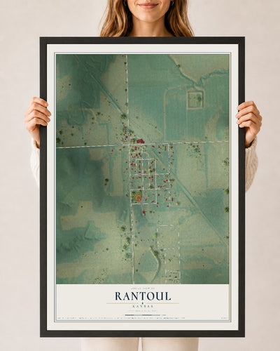 Map of Rantoul, Kansas, 24 x 36 inch print in a black wood frame