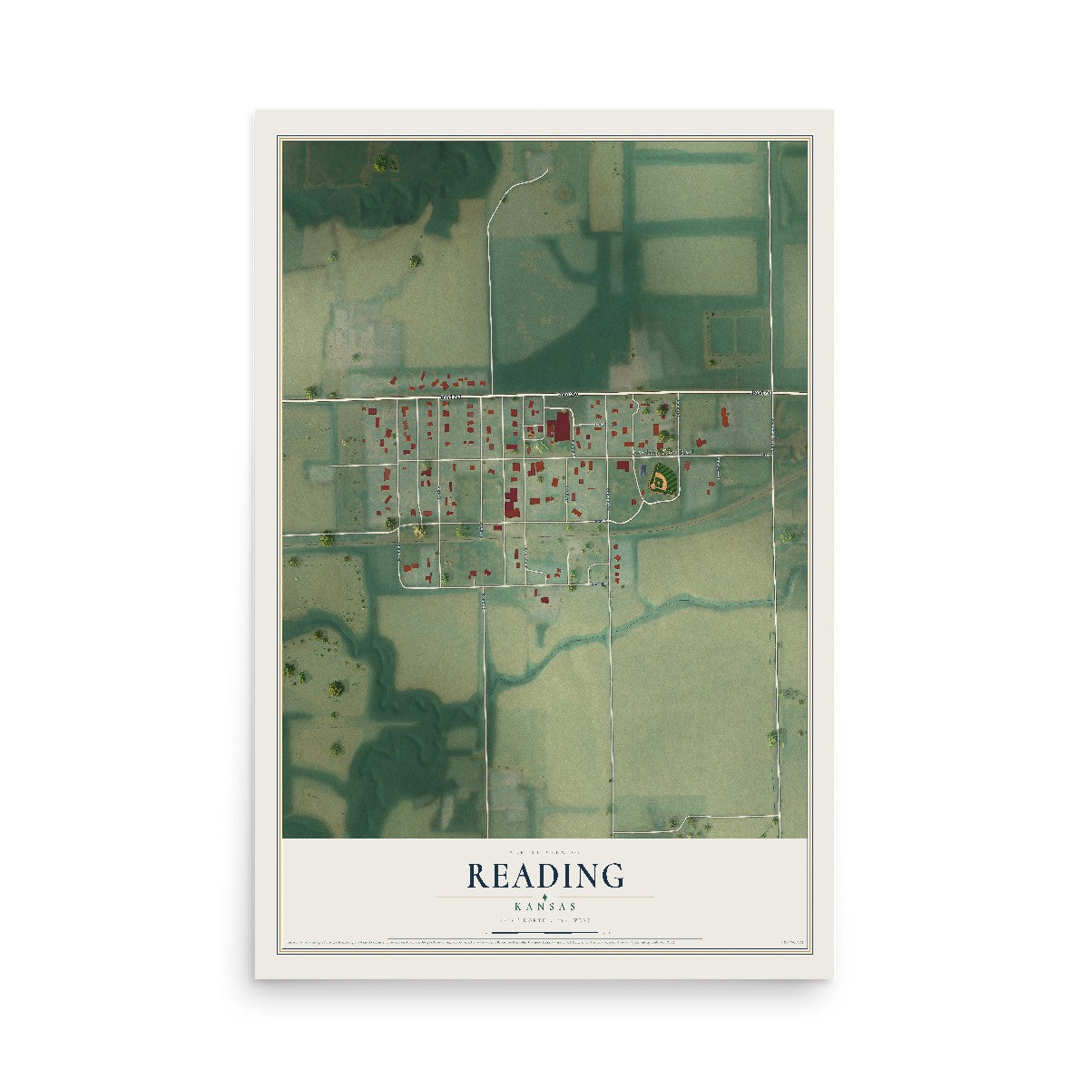 Map of Reading, Kansas, 12 x 18 inch unframed archival matte print
