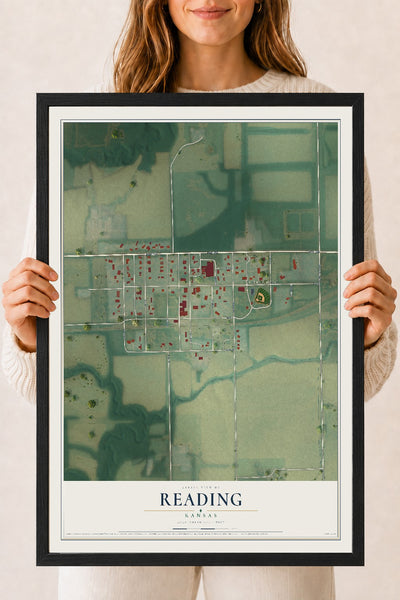 Map of Reading, Kansas, 18 x 24 inch print in a black wood frame