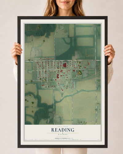Map of Reading, Kansas, 24 x 36 inch print in a black wood frame