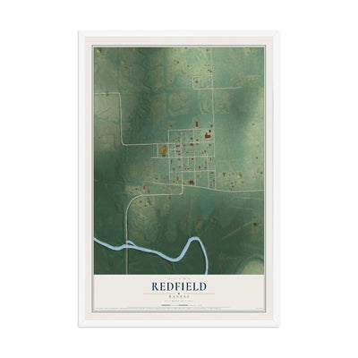Map of Redfield, Kansas, 12 x 18 inch print in a white wood frame