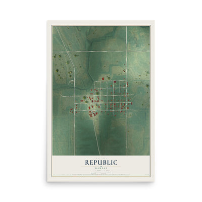 Map of Republic, Kansas, 12 x 18 inch unframed archival matte print