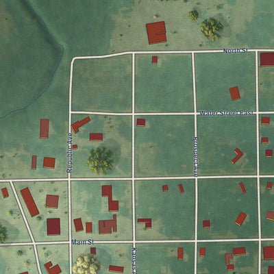 Close-up of the map of Republic, Kansas print showing street and building detail