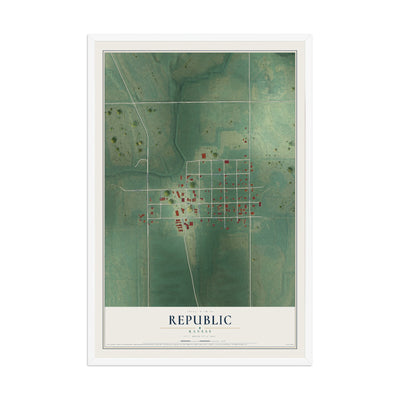 Map of Republic, Kansas, 12 x 18 inch print in a white wood frame